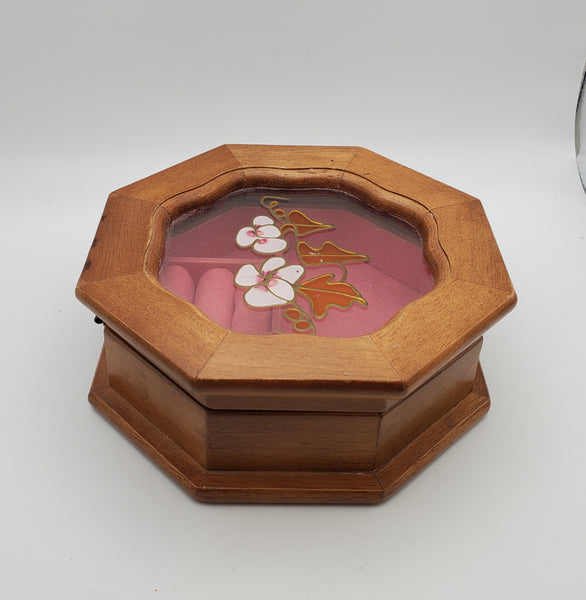 Mele - Vintage Wood and Glass Octagonal Jewelry Box