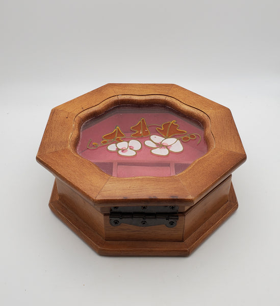 Mele - Vintage Wood and Glass Octagonal Jewelry Box