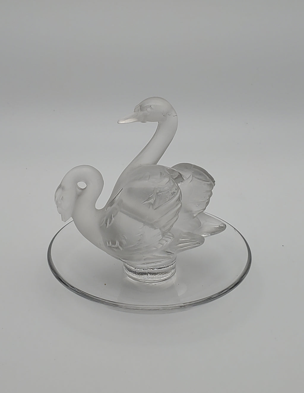 Frosted Glass Swans Ring Dish - DAMAGED