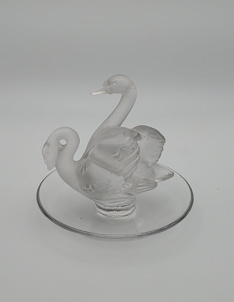 Frosted Glass Swans Ring Dish - DAMAGED