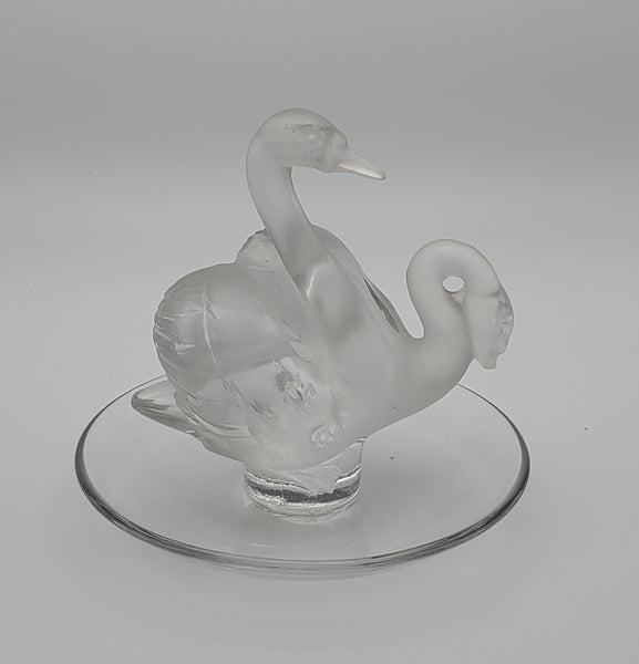 Frosted Glass Swans Ring Dish - DAMAGED