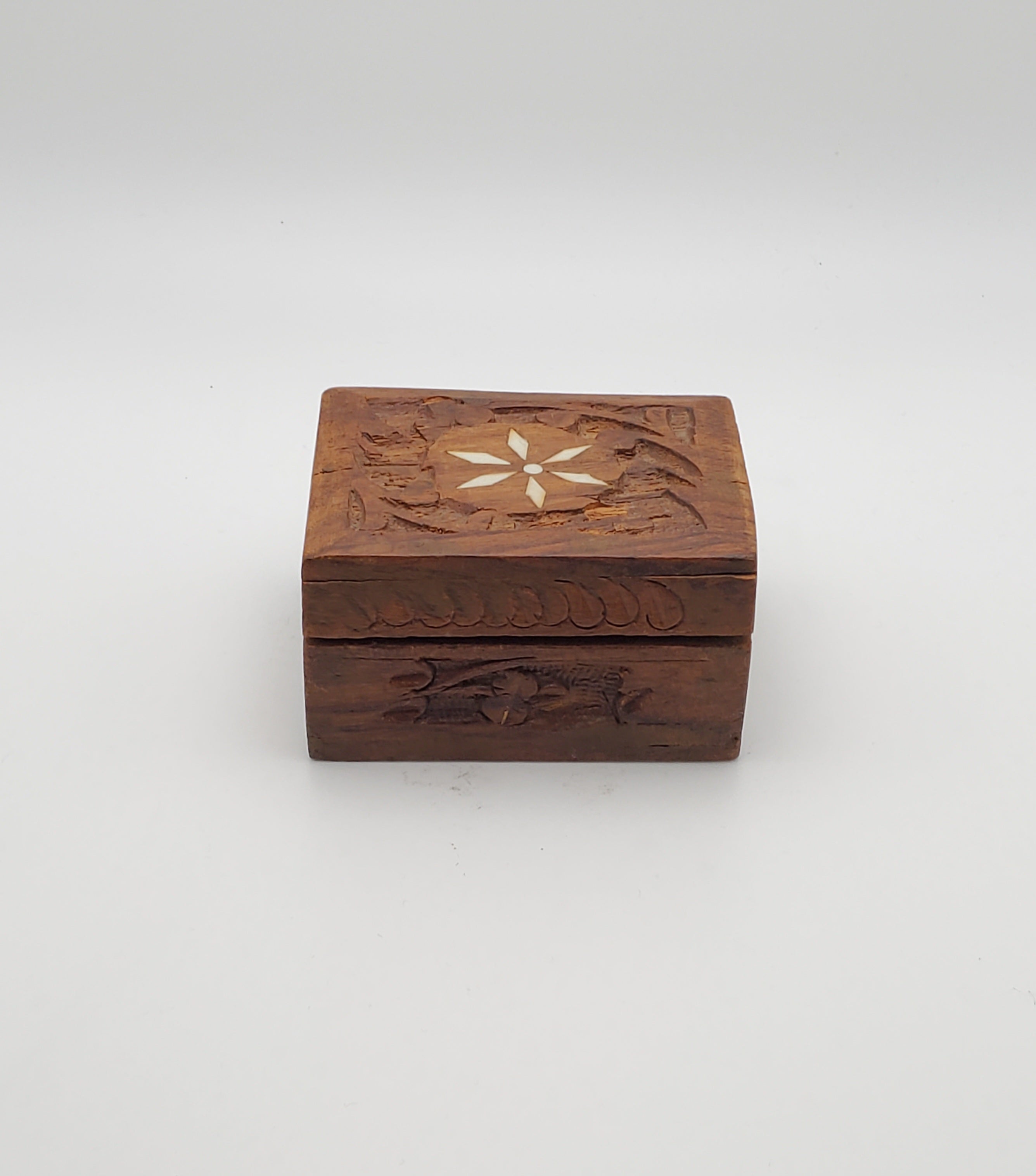 Vintage Small Carved Wood Jewelry Box