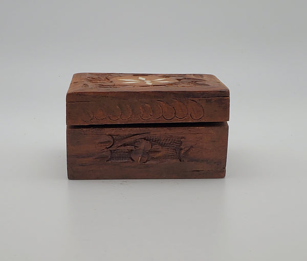 Vintage Small Carved Wood Jewelry Box
