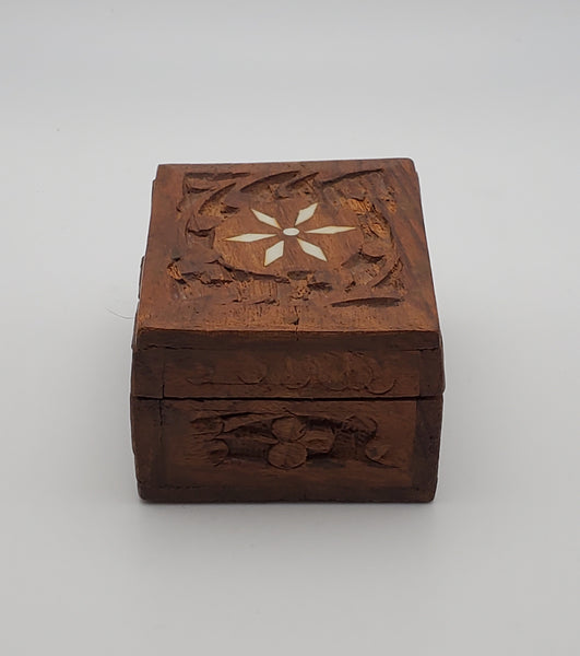 Vintage Small Carved Wood Jewelry Box