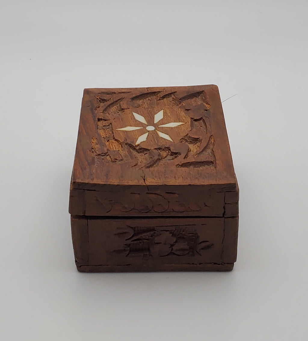 Vintage Small Carved Wood Jewelry Box
