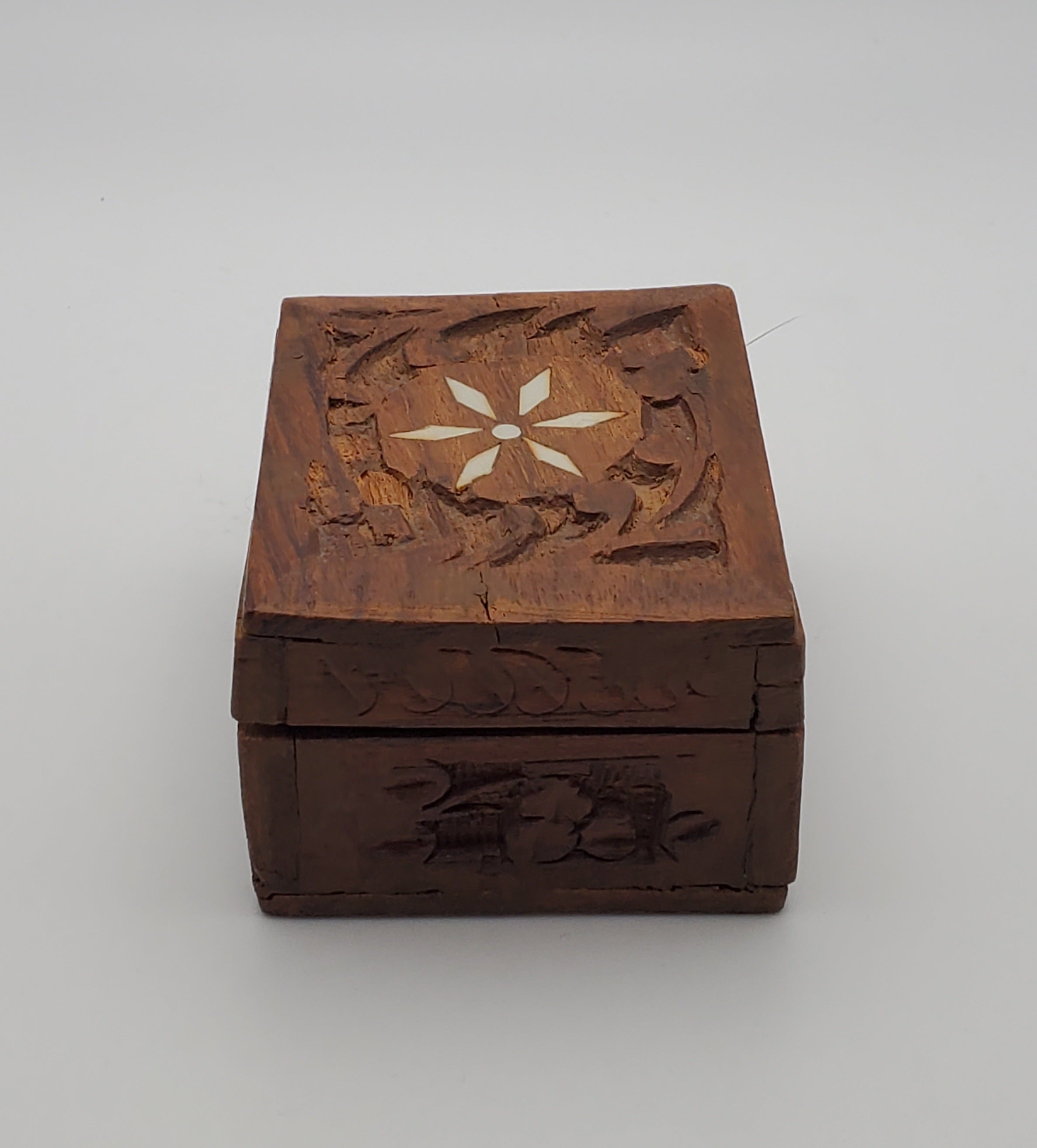 Vintage Small Carved Wood Jewelry Box