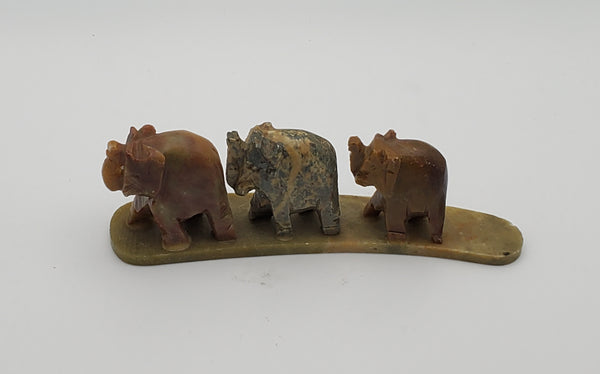 Three Elephants Carved Stone Figurine