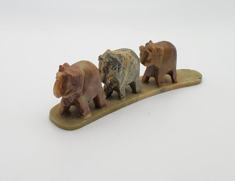 Three Elephants Carved Stone Figurine