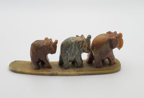 Three Elephants Carved Stone Figurine