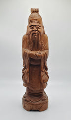 Vintage Chinese Hand Carved Wood Old Man Statue