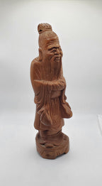 Vintage Chinese Hand Carved Wood Old Man Statue