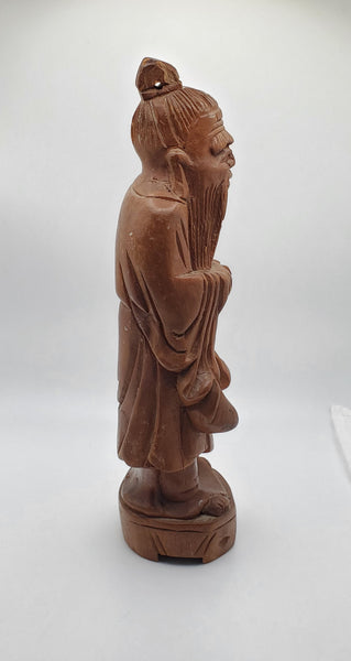 Vintage Chinese Hand Carved Wood Old Man Statue