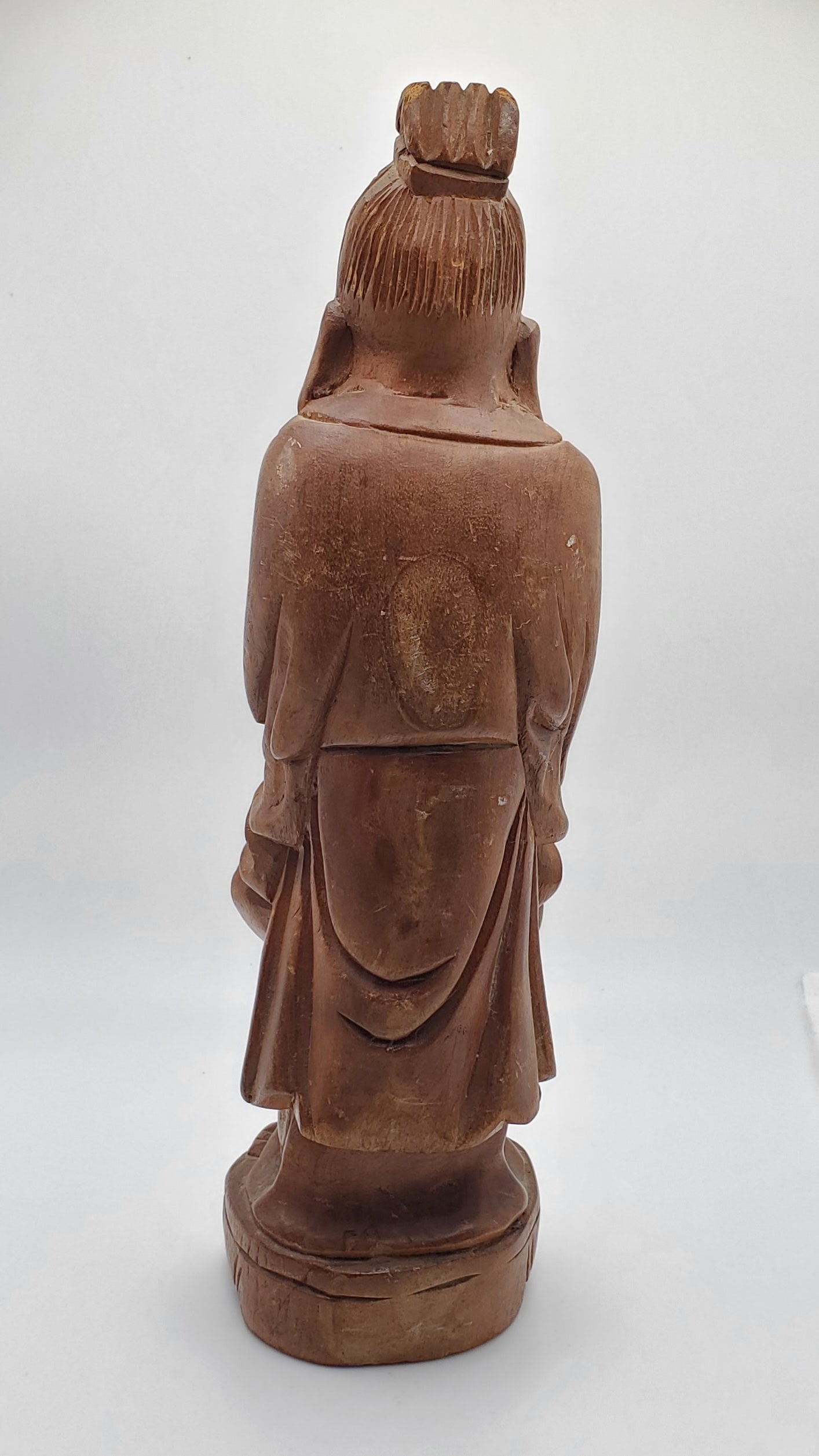 Vintage Chinese Hand Carved Wood Old Man Statue
