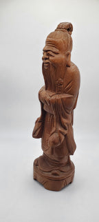 Vintage Chinese Hand Carved Wood Old Man Statue