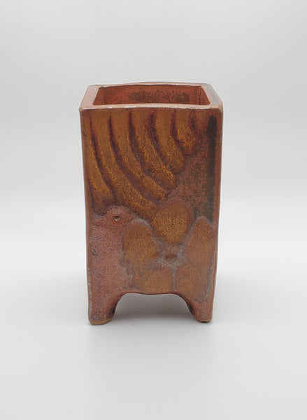 Vintage Rectangular Footed Art Pottery Vase