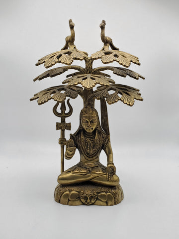 Vintage Brass Buddha Under Bodhi Tree