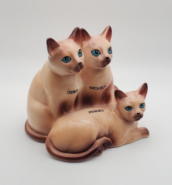 Vintage Ceramic Siamese Cats Coin Bank