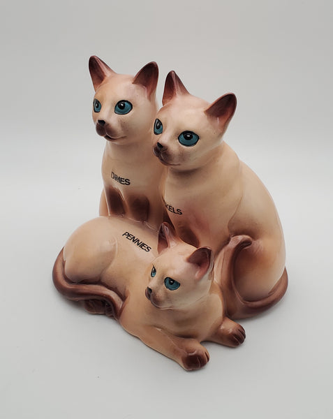 Vintage Ceramic Siamese Cats Coin Bank