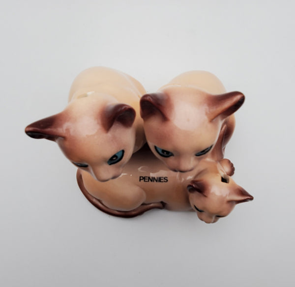 Vintage Ceramic Siamese Cats Coin Bank