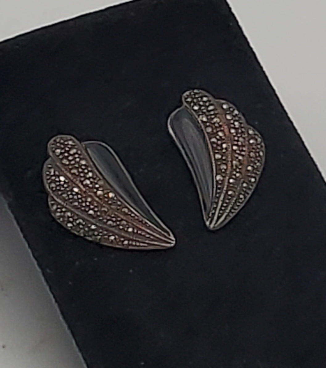 Vintage Sterling Silver Marcasite and Black Onyx Earrings (MISSING POSTS)