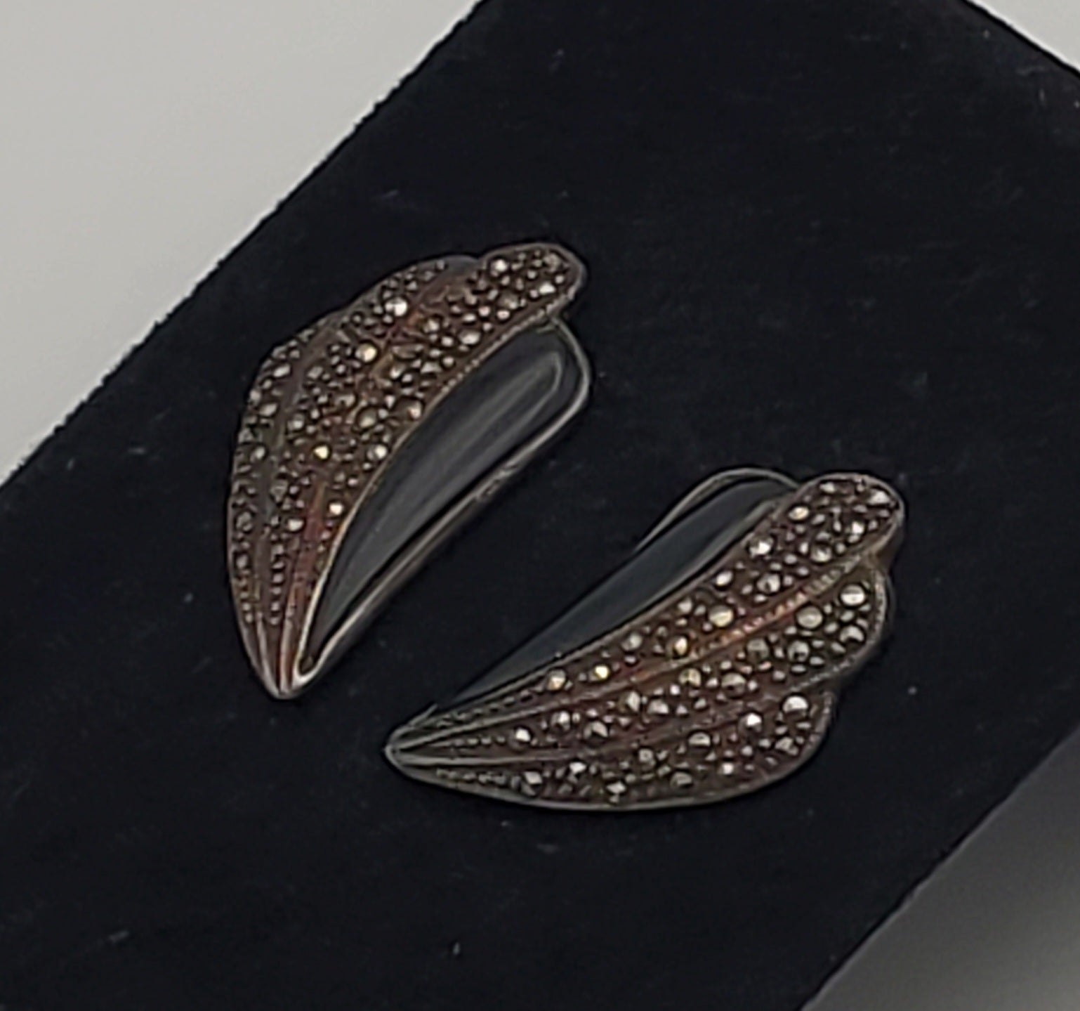 Vintage Sterling Silver Marcasite and Black Onyx Earrings (MISSING POSTS)