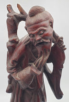 Vintage Hand Carved Wood Chinese Fisherman Sculpture - See Description
