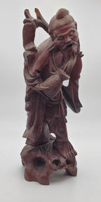 Vintage Hand Carved Wood Chinese Fisherman Sculpture - See Description