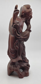 Vintage Hand Carved Wood Chinese Fisherman Sculpture - See Description