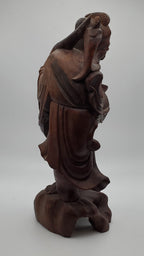 Vintage Hand Carved Wood Chinese Fisherman Sculpture - See Description
