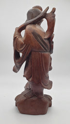 Vintage Hand Carved Wood Chinese Fisherman Sculpture - See Description
