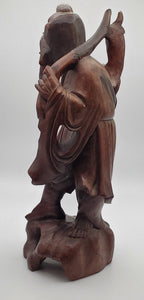 Vintage Hand Carved Wood Chinese Fisherman Sculpture - See Description