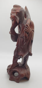 Vintage Hand Carved Wood Chinese Fisherman Sculpture - See Description
