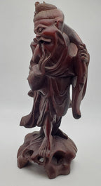 Vintage Hand Carved Wood Chinese Fisherman Sculpture - See Description