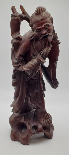 Vintage Hand Carved Wood Chinese Fisherman Sculpture - See Description