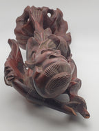 Vintage Hand Carved Wood Chinese Fisherman Sculpture - See Description