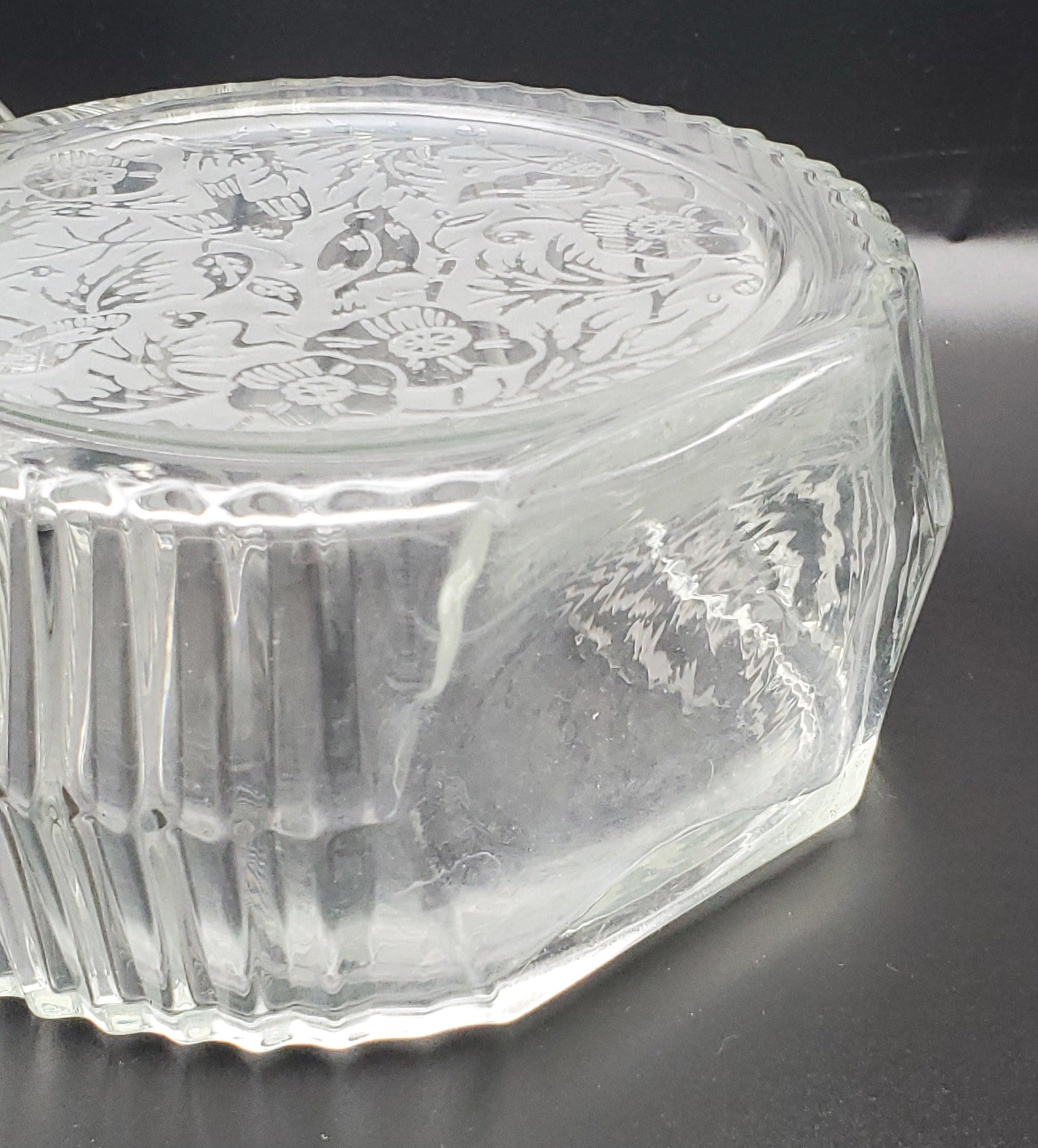 Vintage Etched Glass Decanter Birds and Floral Motif