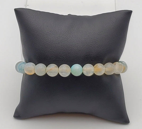 Dyed Agate and Buddha Head Beaded Stretch Bracelet