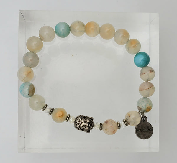 Dyed Agate and Buddha Head Beaded Stretch Bracelet