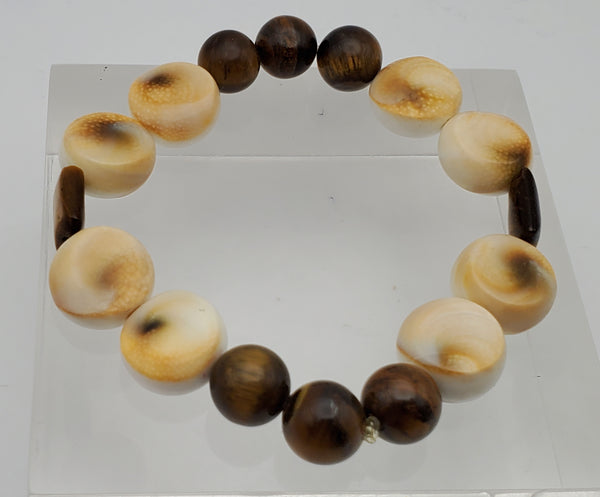 Carved Shell and Tiger's Eye Beaded Stretch Bracelet