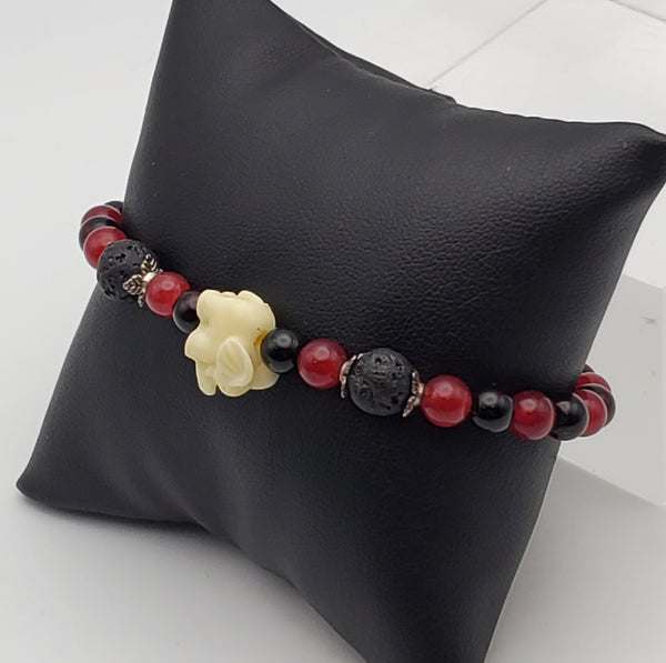 Beaded Stretch Bracelet with Elephant Charm