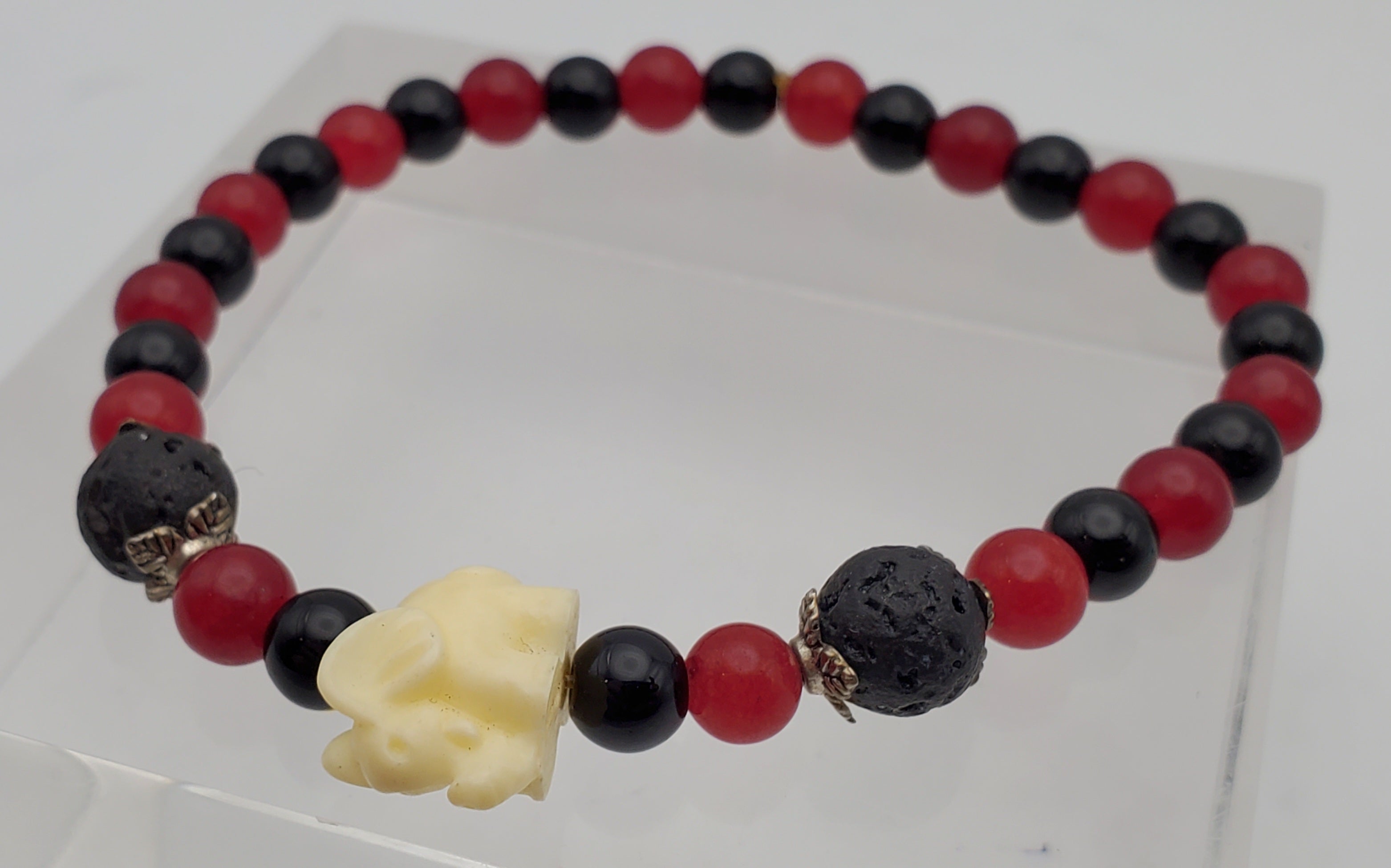 Beaded Stretch Bracelet with Elephant Charm