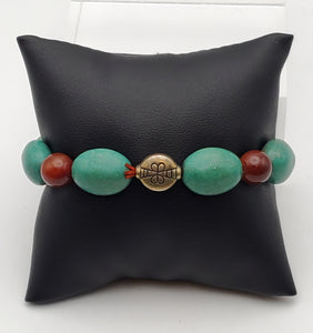 Turquoise, Carnelian and Brass Beaded Stretch Bracelet