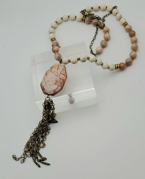 Lucky Star Jewels - Vintage Sunstone Moonstone Beaded Tassel Necklace