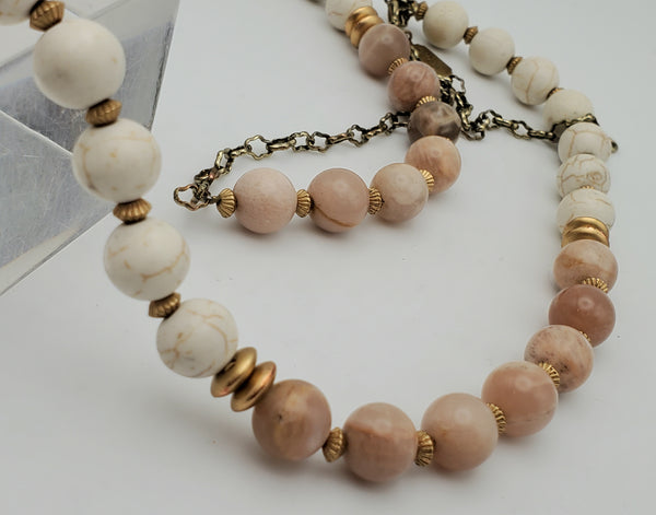 Lucky Star Jewels - Vintage Sunstone Moonstone Beaded Tassel Necklace