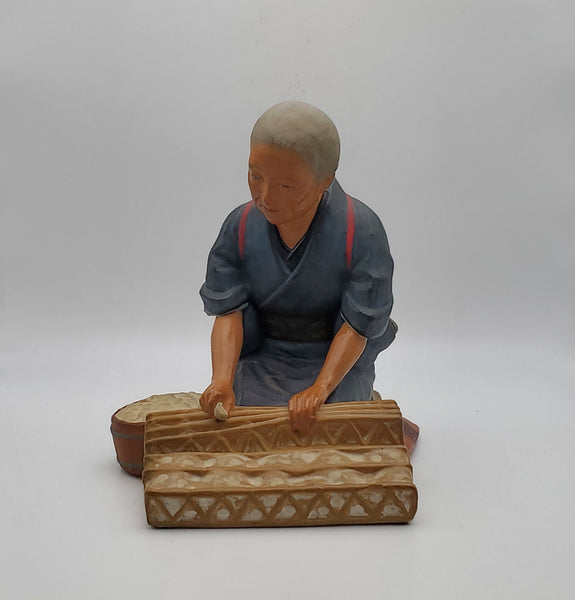 Vintage Realistic Elderly Woman Japanese Ceramic Hakata Doll