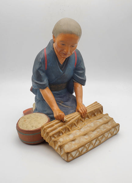 Vintage Realistic Elderly Woman Japanese Ceramic Hakata Doll