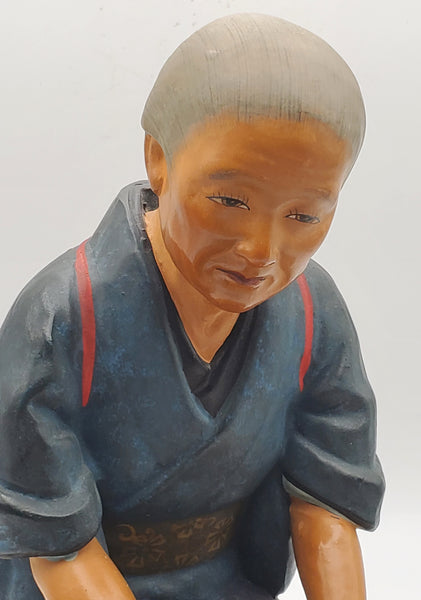 Vintage Realistic Elderly Woman Japanese Ceramic Hakata Doll