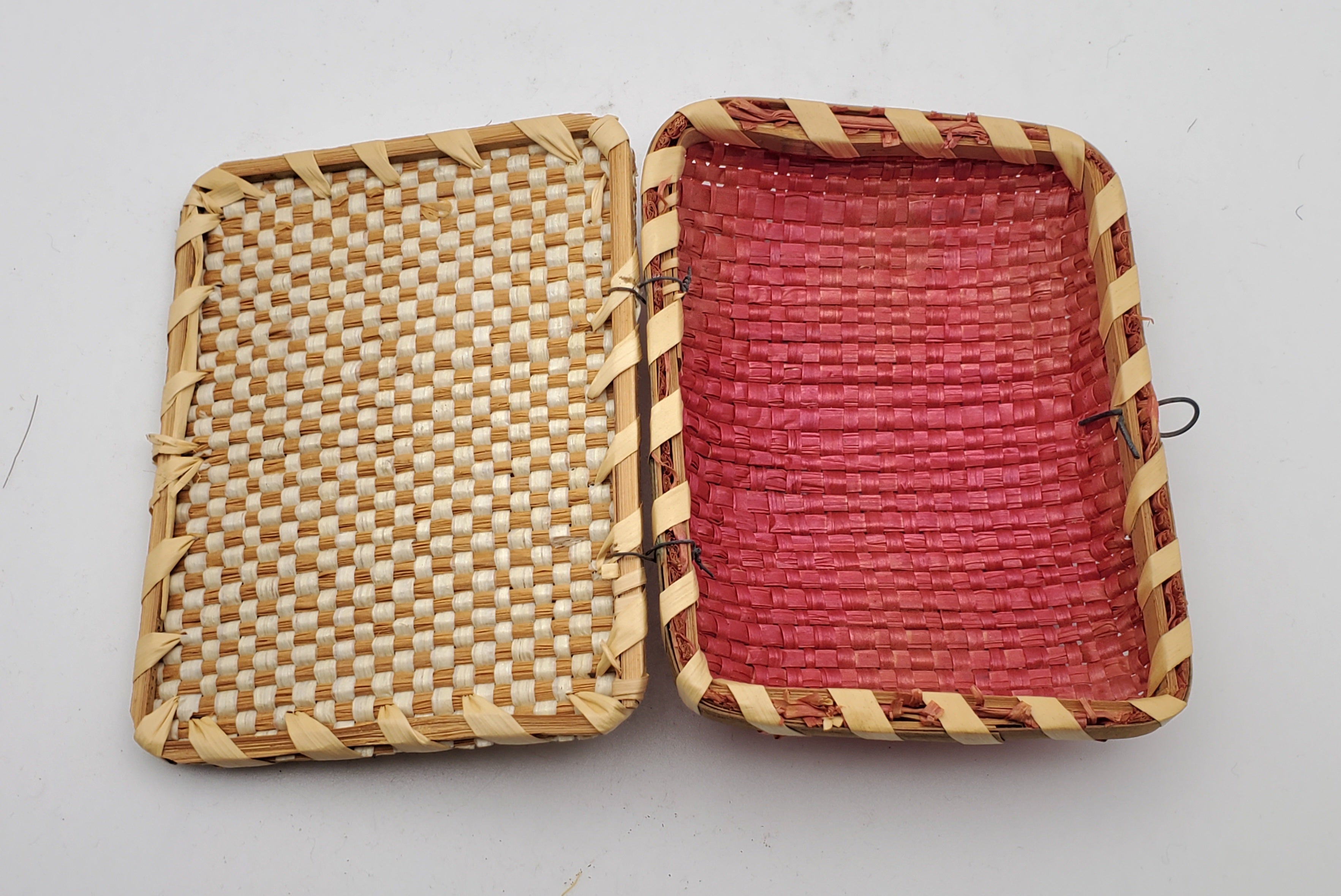 Vintage Pair of Japanese Porcelain Dolls in Wicker Basket