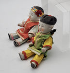 Vintage Pair of Japanese Porcelain Dolls in Wicker Basket