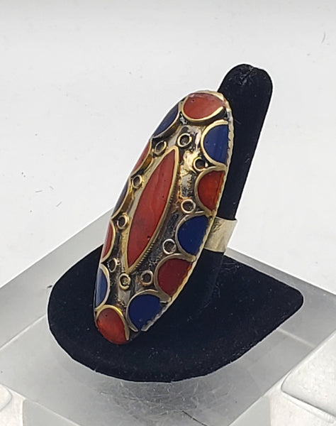 Vintage Handmade Brass and Enamel Ring - Size 8.25